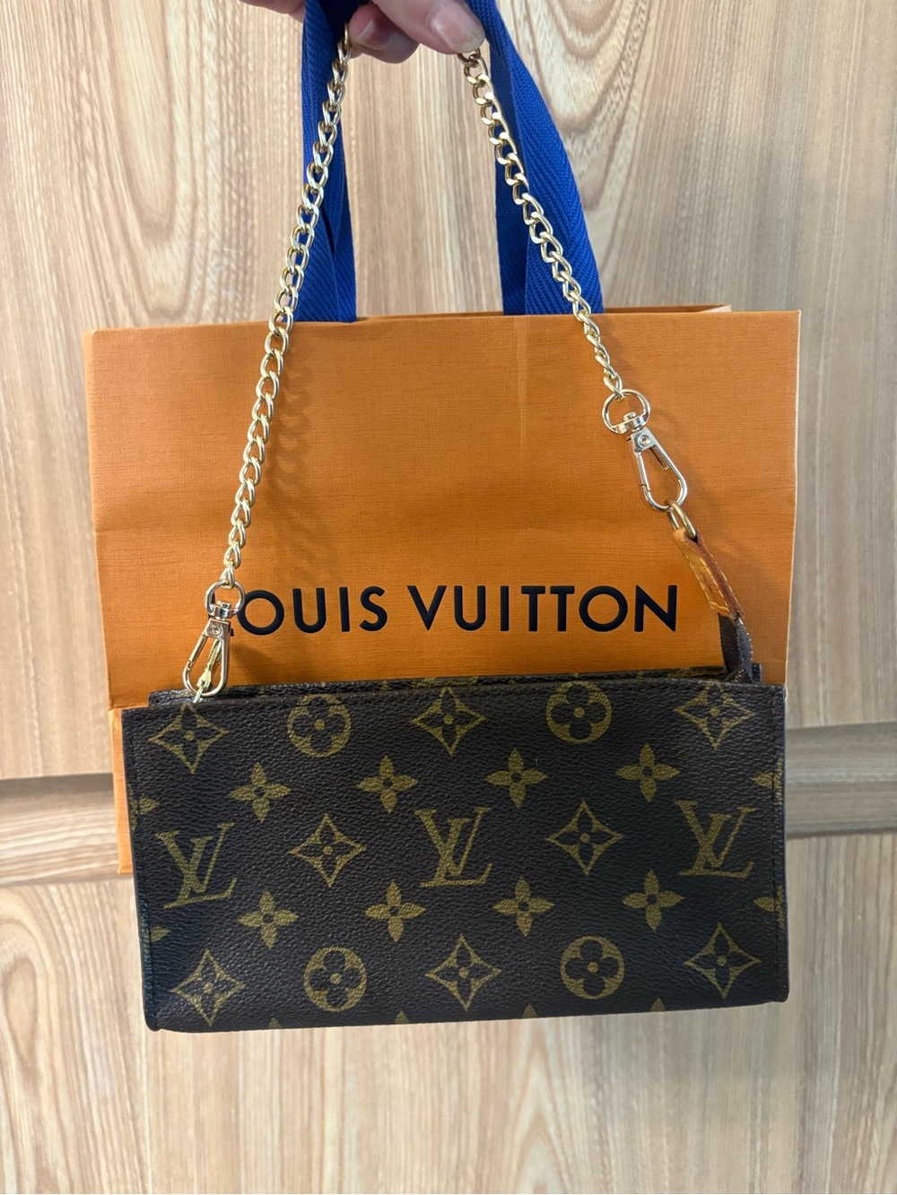 Auth Louis Vuitton LV Accessory Bucket pouch Brown Monogram GM